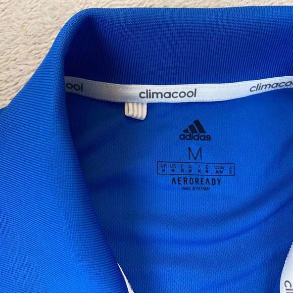 Adidas Mens Polo Shirt Medium Aeroready Climacool Short Sleeve Blue Athletic - Picture 5 of 10